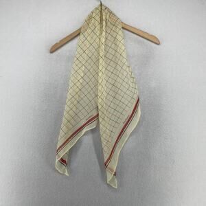 BARBOUR Scarf Tattersall Check 100% Silk Chiffon Bandana Off White 9" x 30"